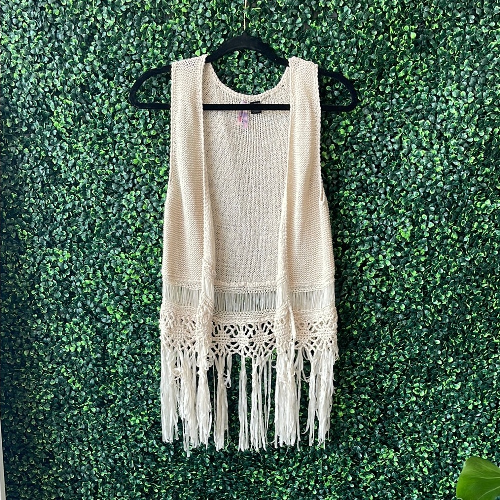 Cream Fringe Knit Vest